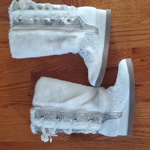 Justice White Faux Fur Glitter Lace-Up Kids Boots